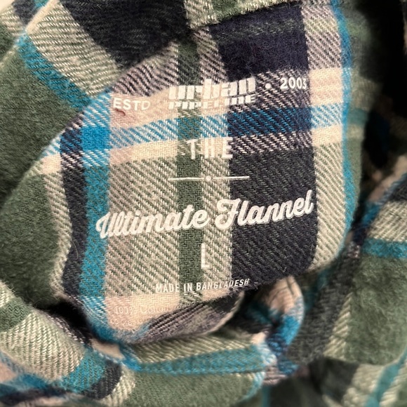 Urban Pipeline plaid navy and green flannel button down shirt L - Picture 4 of 7